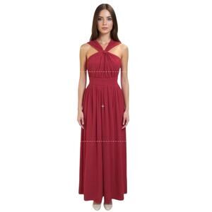 Nicole Richie Collection Halter Neck Maxi Dress Women's Size 0 Red Chiffon Gown